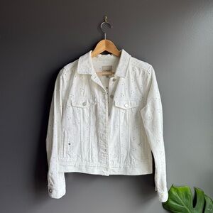 Liverpool Los Angeles Women White Eyelet Denim Women Jacket Size Small